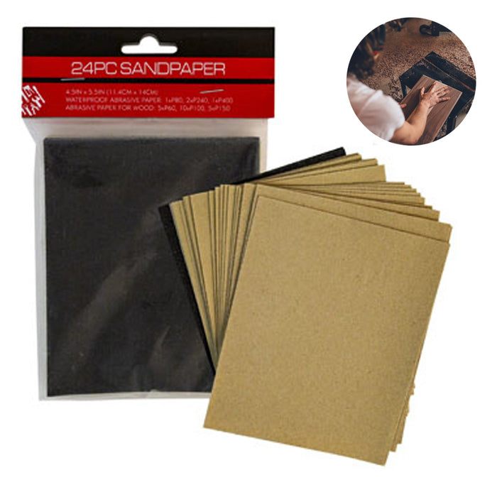 24 Sandpaper Assorted Grit 5.5" Hand Block Sanding Paper Sheets Finishing Sander