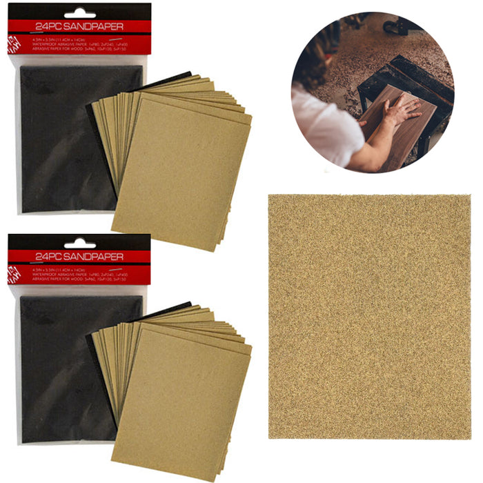 48 Sandpaper Assorted Grit 5.5" Hand Block Sanding Paper Sheets Finishing Sander