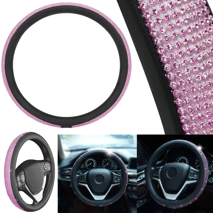 Luxury Steering Wheel Cover Black Pink Diamonds Car Grip Auto High Quality 15"
