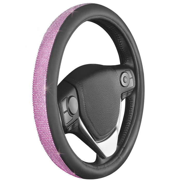 Luxury Steering Wheel Cover Black Pink Diamonds Car Grip Auto High Quality 15"