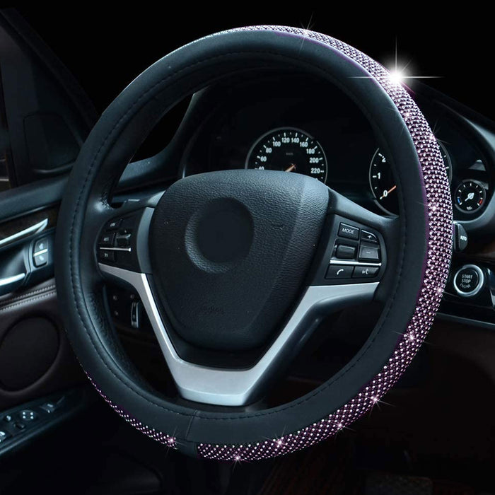 Luxury Steering Wheel Cover Black Pink Diamonds Car Grip Auto High Quality 15"