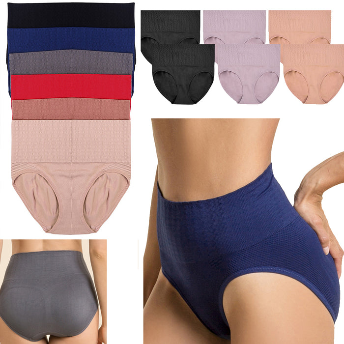 6 Pk Slimming High Waist Tummy Control Solid Color Briefs Panties Shapewear Faja