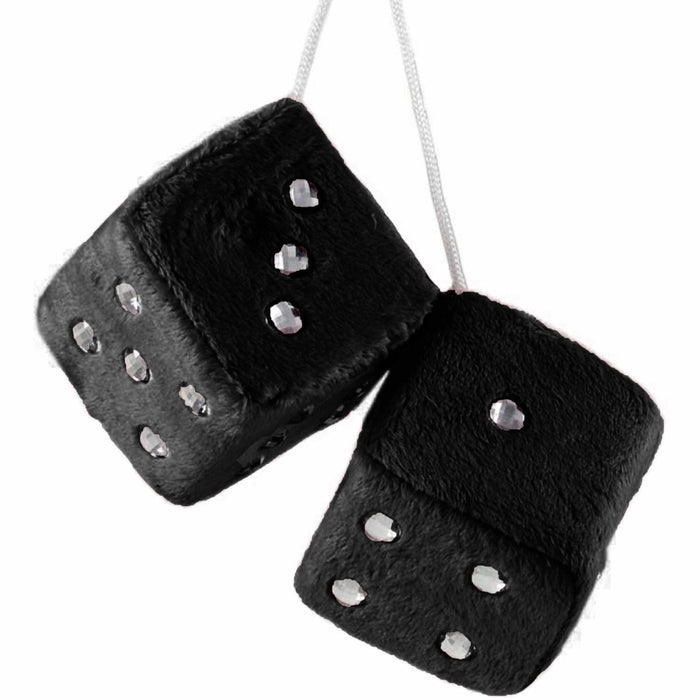 1 Pair Plush Hanging Black Fuzzy Dice Diamonds Bling Car Decor Auto Mirror 2.5"