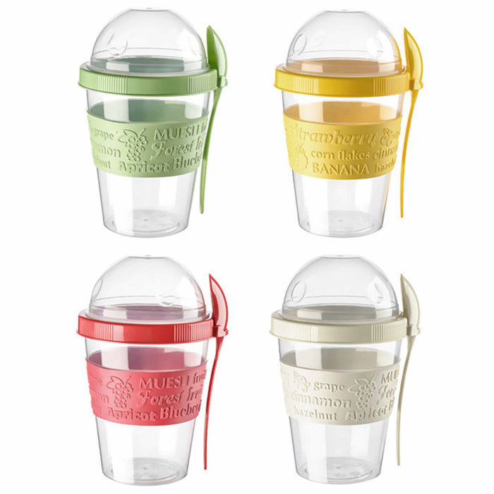 2 Snack Container Cup Lid w/ Spoon Yogurt Bottle Fruit Parfait Cereal To Go 20oz
