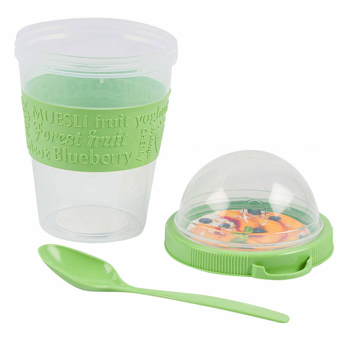 2 Snack Container Cup Lid w/ Spoon Yogurt Bottle Fruit Parfait Cereal To Go 20oz