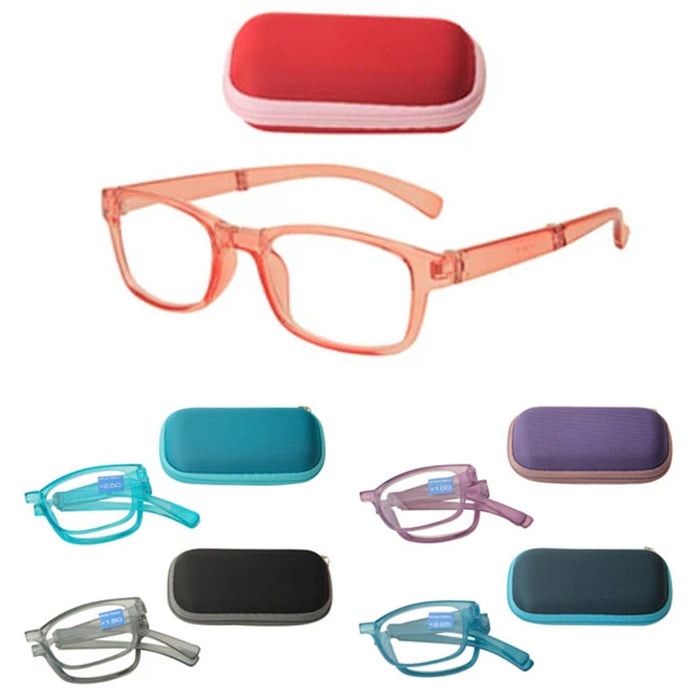 Foldable Round Reading Glasses Case Holder Readers Folding Eyeglass Pouch +2.00