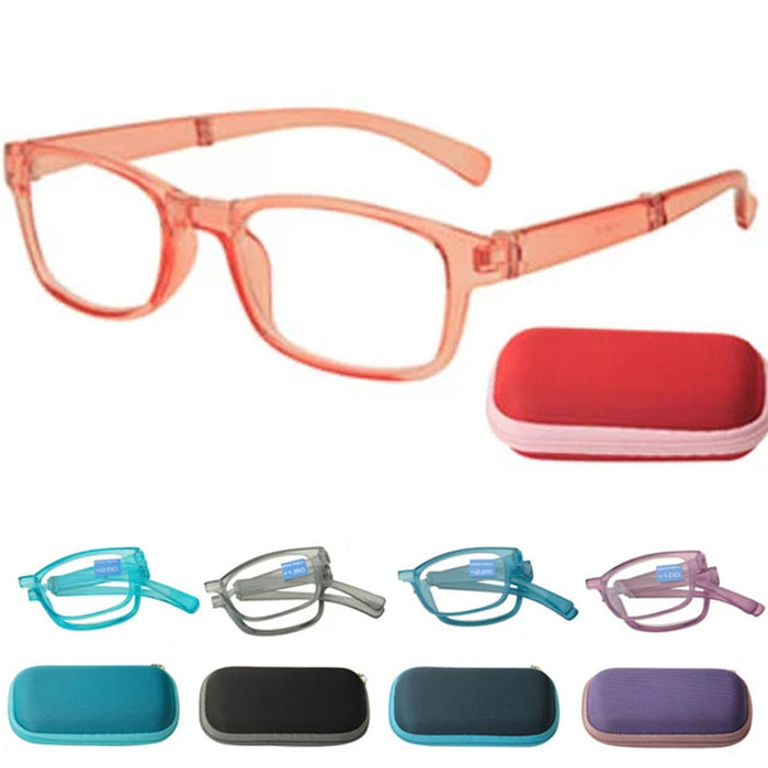 Foldable Round Reading Glasses Case Holder Readers Folding Eyeglass Pouch +2.00