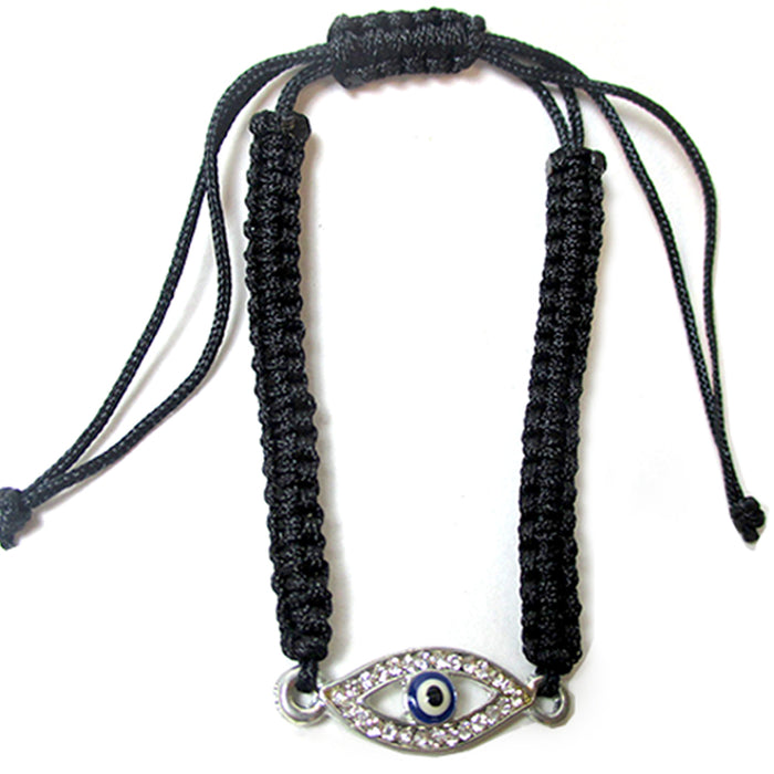 Macrame Evil Eye Lucky Charm Turkish Bracelet Nazar Hamsa Jew Kabbalah CZ Black