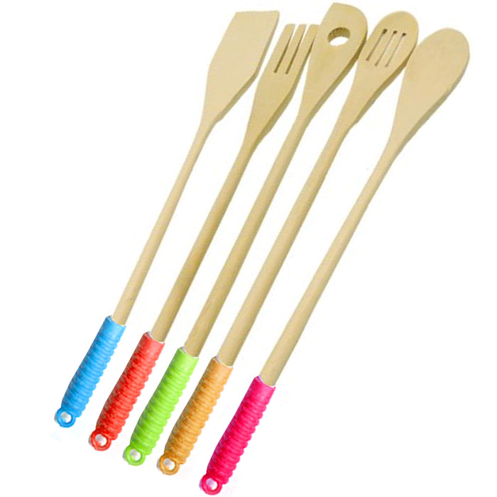 5 Pc Set Wooden Kitchen Tools Cooking Utensil Spatula Spoon Fork Chef Serving