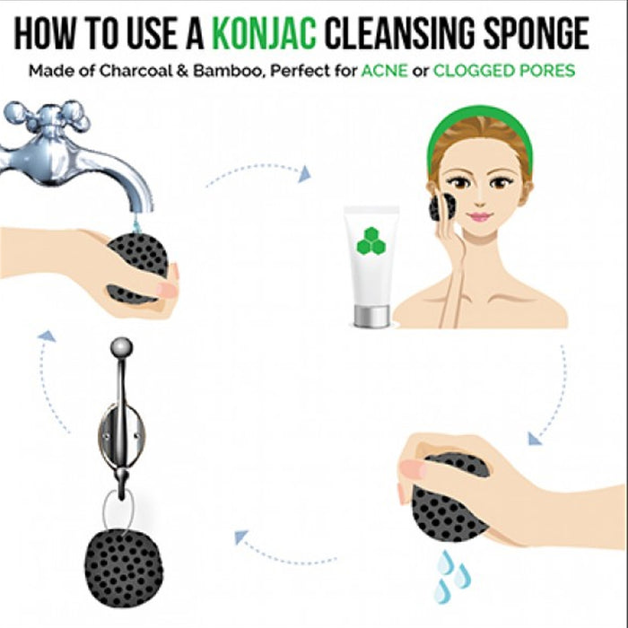3 Big Cleansing Puff Konjac Bamboo Charcoal Sponge XL Skin Body Exfoliator Scrub