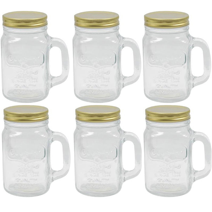 6 Mason Jar With Handle Mug Rustic Bridal Wedding Drinking Desserts Glass 16oz