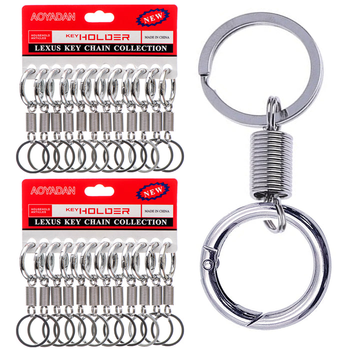 24 Pc Carabiner Key Ring Hook Keychains Metal Spring Coil Clips Belt Keyrings