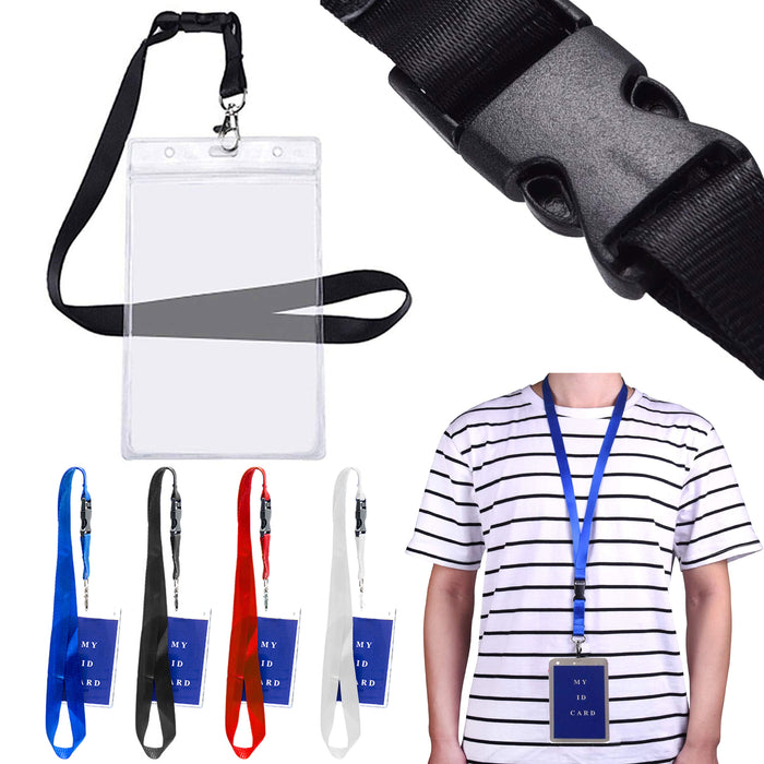12pc Vertical Clear Waterproof ID Badge Card Holder Case Lanyard Clip Neck Strap