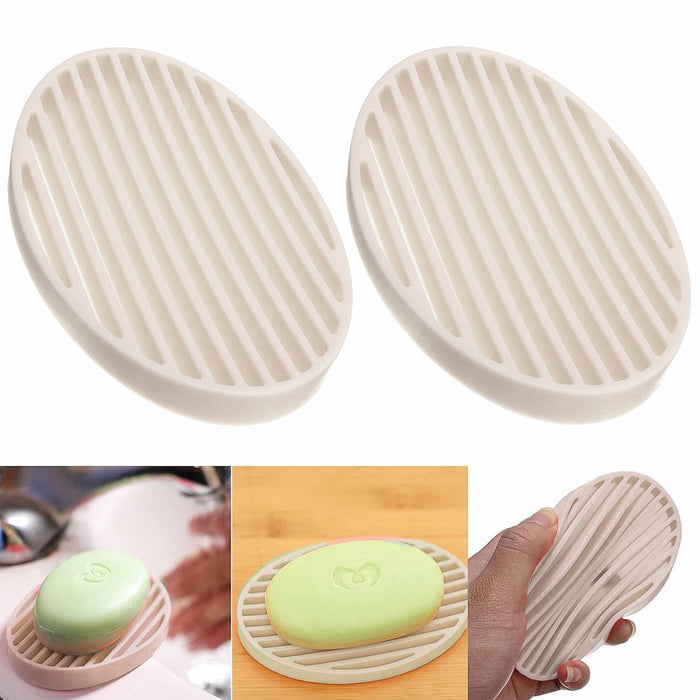 2 Pc Silicone Soap Tray Dish Draining Holder Bar Saver Bathroom Shower Rack Case