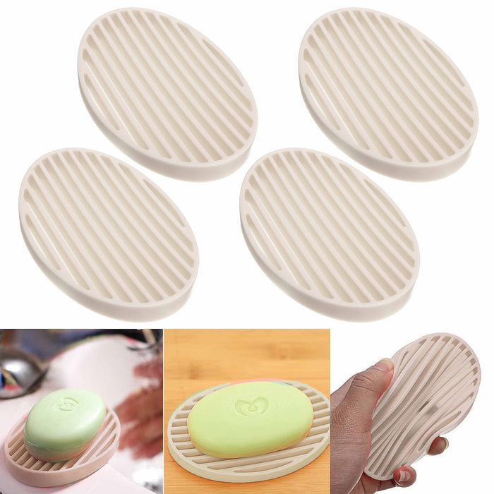 4 Soap Bar Saver Trays Silicone Dish Sponge Drainer Holder Bathroom Shower Rack