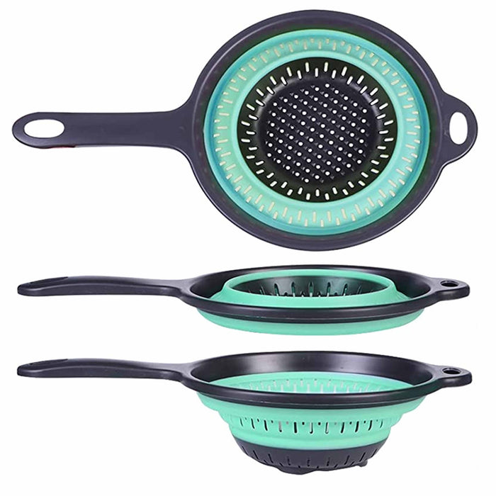 2 Colander Collapsible Silicone Strainer Drain Pasta Vegetables Liquid Handle