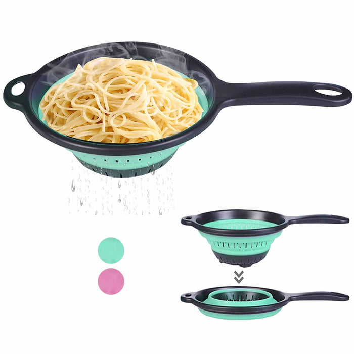 2 Colander Collapsible Silicone Strainer Drain Pasta Vegetables Liquid Handle