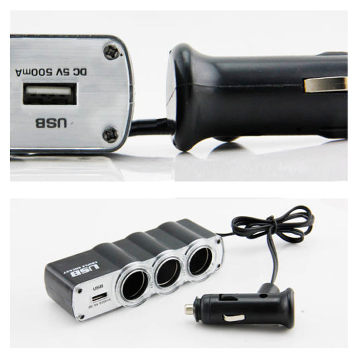 USB Port 3 Way Car Cigarette Lighter Socket Splitter 12V/24V Charger Adapter New