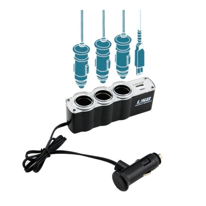 USB Port 3 Way Car Cigarette Lighter Socket Splitter 12V/24V Charger Adapter New