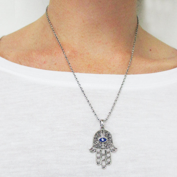 2 Pc Hamsa Hand Necklace Lucky Evil Eye Pendant Chain Necklace Kabbalah Fatima