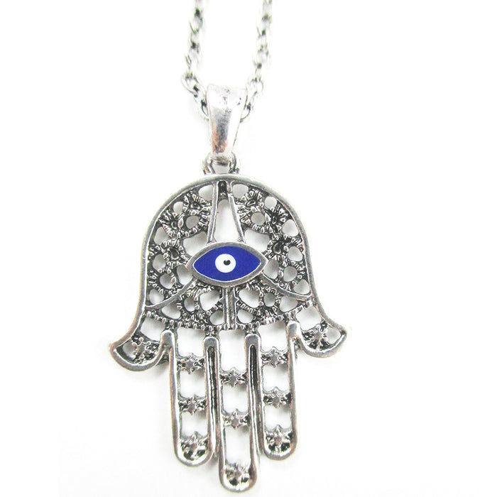 2 Pc Hamsa Hand Necklace Lucky Evil Eye Pendant Chain Necklace Kabbalah Fatima