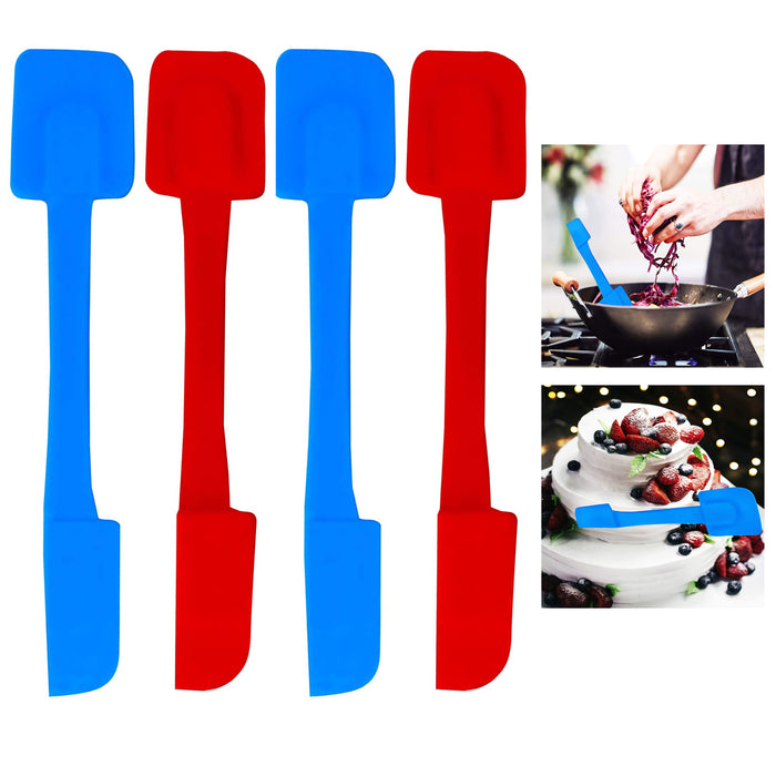 4 Silicone Slim Spatula Jar Scraper 2in1 Spoon 10" Heat Resist Cake Mixing Tool