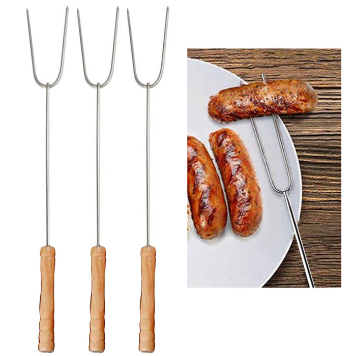 3 Metal BBQ Skewers Needle Fork Stainless Steel Barbecue Cooking Roast Grill 14"