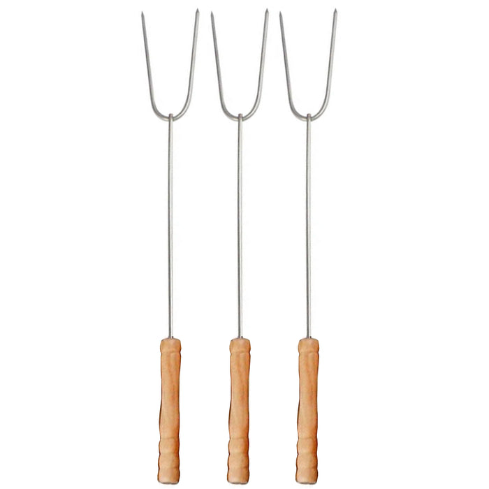 3 Metal BBQ Skewers Needle Fork Stainless Steel Barbecue Cooking Roast Grill 14"