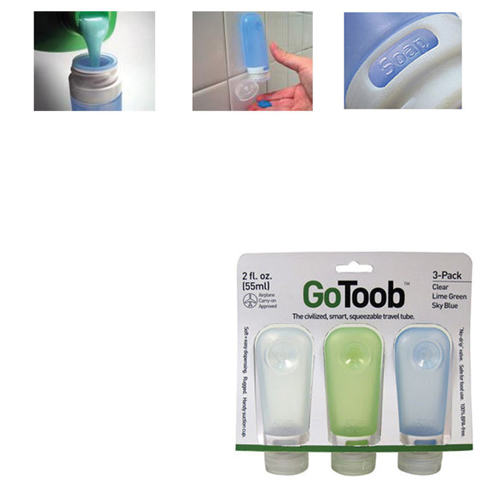 3 Travel Silicone Containers Leak Proof Squeeze Tube Bottle 2oz TSA Carry On New
