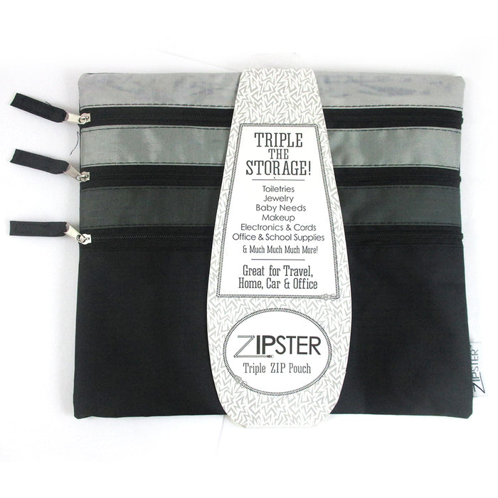 Triple Zippered Pouch Travel Cosmetic Bag Makeup Case Toiletry Coupon Organizer