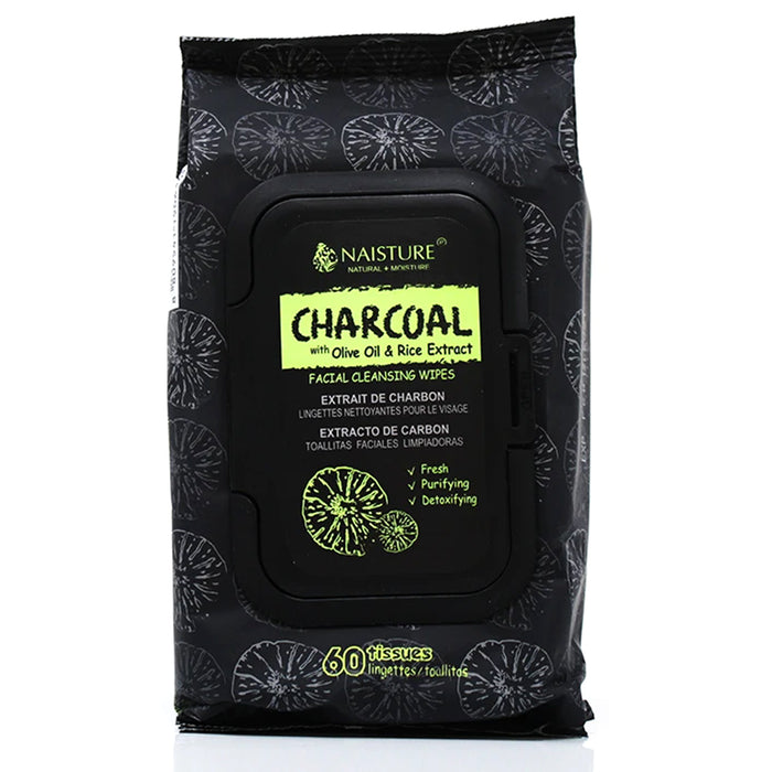 60 Ct Detoxifying Charcoal Facial Cleansing Wipes Face Olive Oil Rice Extract