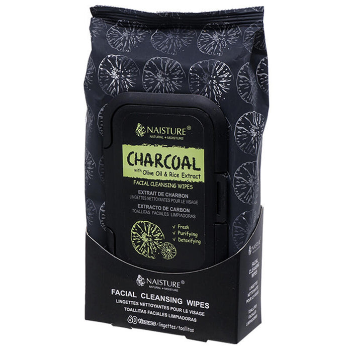 60 Ct Detoxifying Charcoal Facial Cleansing Wipes Face Olive Oil Rice Extract