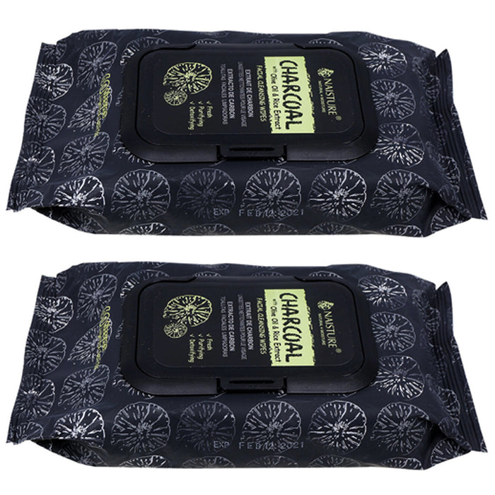 120 Ct Detoxifying Charcoal Facial Cleansing Wipes Face Olive Oil Rice Extract