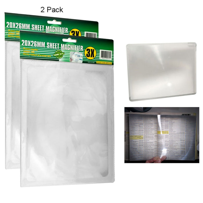 2 Pack Full Page Magnifying Sheet 3X Magnifier Lens Reading Books Glass Loupe