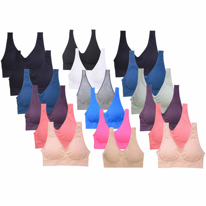 12 Women's Sports Bra Seamless Comfort Wire Free Yoga Fitness Stretch One Size
