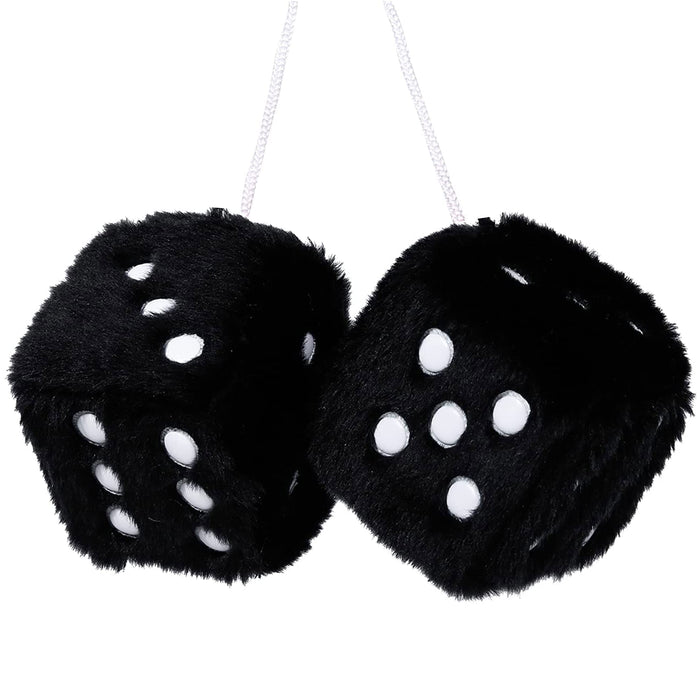 1 Pair Auto Black Fuzzy Dice Vintage Car Plush Hanging Rearview Mirror 2.25"