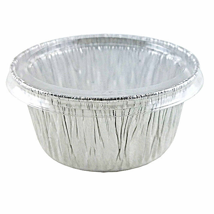 100 Ct 4oz Disposable Ramekin Aluminum Foil Baking Cups With Clear Lids Tin Pan