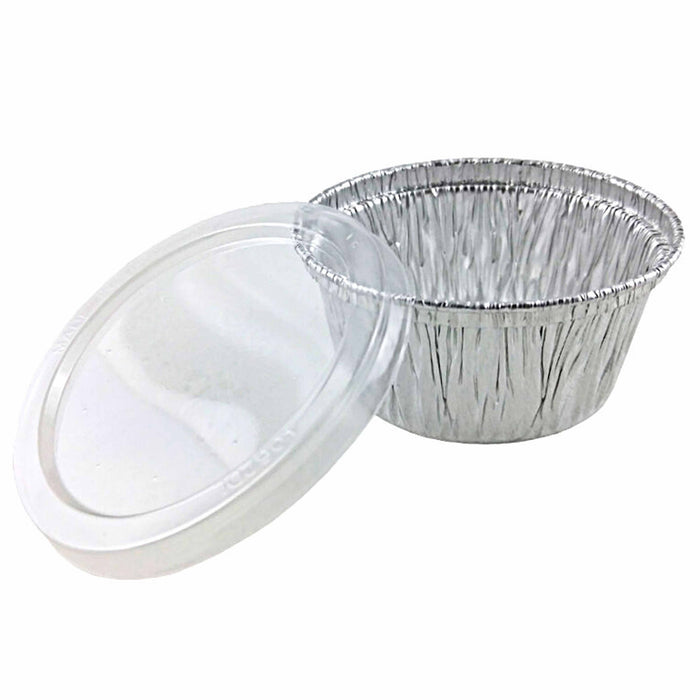 100 Ct 4oz Disposable Ramekin Aluminum Foil Baking Cups With Clear Lids Tin Pan