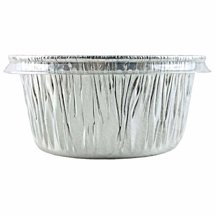 100 Ct 4oz Disposable Ramekin Aluminum Foil Baking Cups With Clear Lids Tin Pan