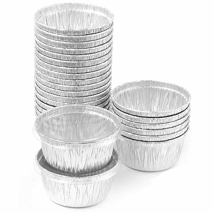 50 Ct 4oz Ramekin Aluminum Foil Cup With Clear Lids Tin Pan Baking Disposable