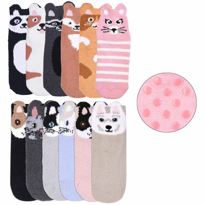 6 Pairs Ladies Women Girls Soft Cozy Fuzzy Socks Ankle Grip Animal Slippers 6-8