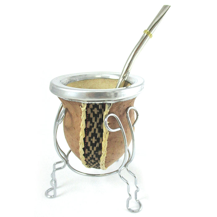 ARGENTINA MATE GOURD YERBA TEA CUP WITH STRAW BOMBILLA GAUCHO HANDMADE NEW 9778