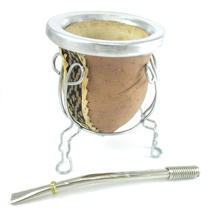 ARGENTINA MATE GOURD YERBA TEA CUP WITH STRAW BOMBILLA GAUCHO HANDMADE NEW 9778