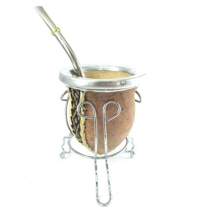 ARGENTINA MATE GOURD YERBA TEA CUP WITH STRAW BOMBILLA GAUCHO HANDMADE NEW 9778