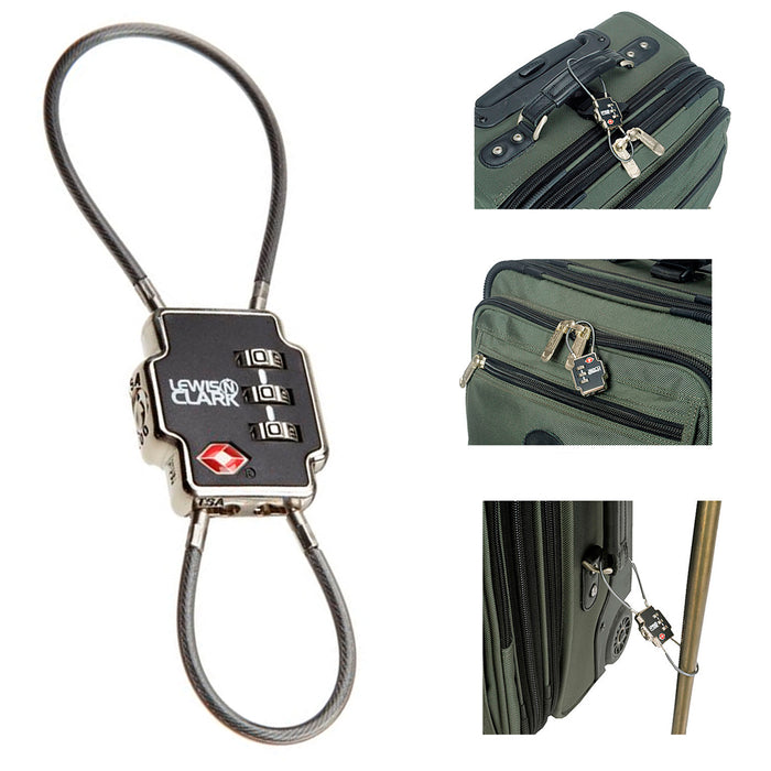 Lewis N Clark TSA Triple Security Lock Double Cable Combination Luggage Travel !