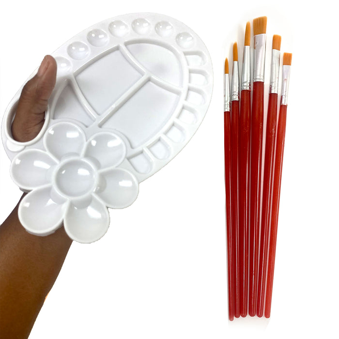 14 Pc Assorted Brush Set Artist Brushes Palette Paint Mixing Tray Kids Art Craft