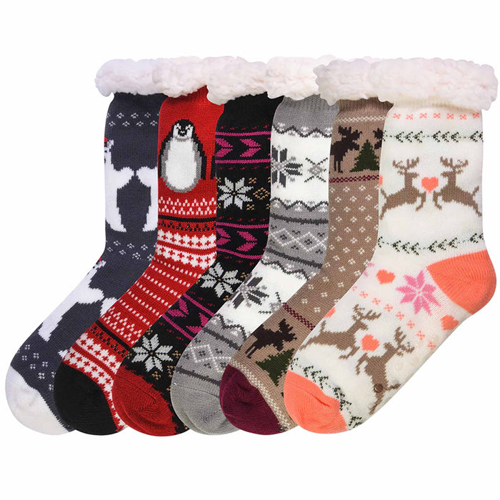 2 Pairs Slipper Socks Mens Womens Cozy Sherpa Fur Knit Thermal Winter Grip 9-11
