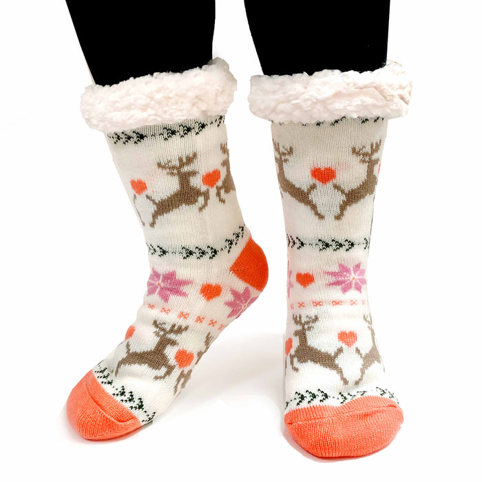 2 Pairs Slipper Socks Mens Womens Cozy Sherpa Fur Knit Thermal Winter Grip 9-11