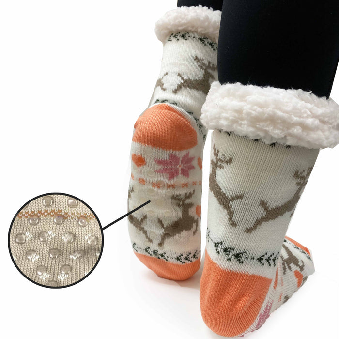 4 Pairs Winter Slippers Socks Women Men Knit Sherpa Christmas Thermal Cozy 9-11
