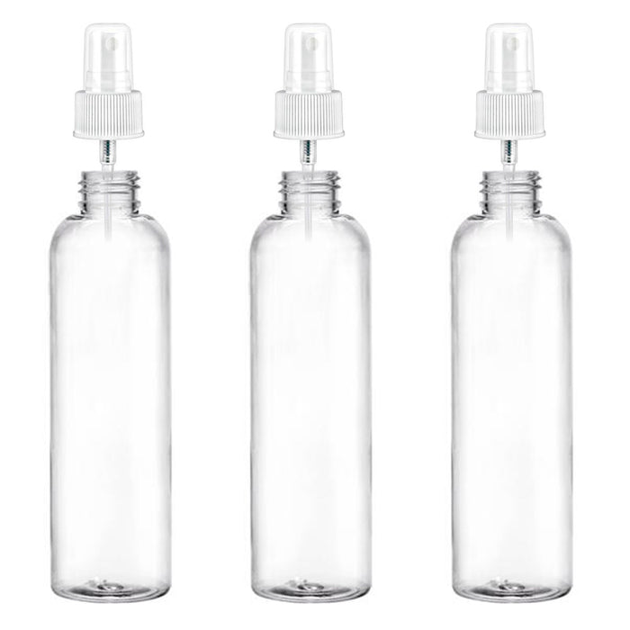 3 Pc Clear Empty Spray Bottle 8oz Plastic Mist with Cap Cover Sprayer Refillable